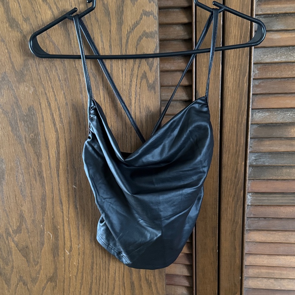 SHEIN Black Satin Cowl Neck Crop Top